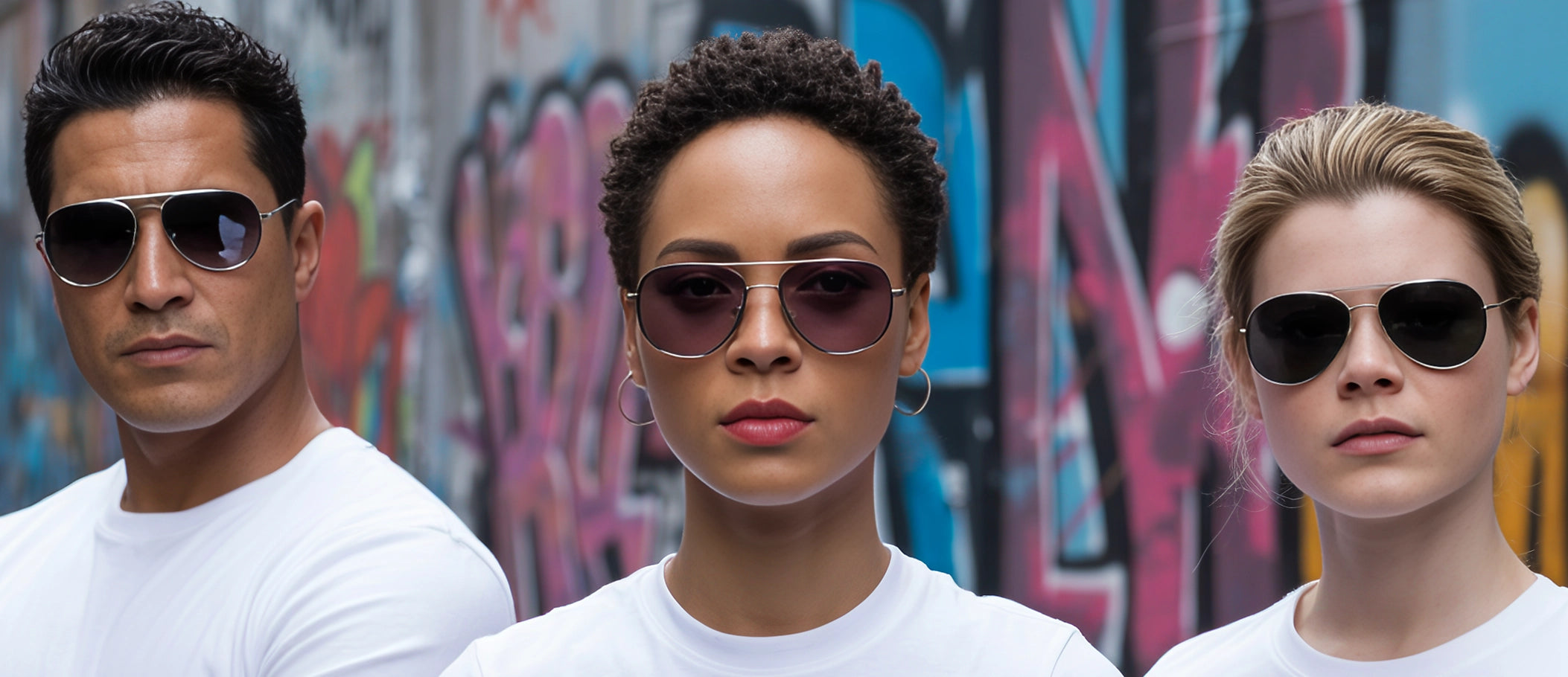 Three people wearing sunglasses who have and attitude and are obviously tired of morons